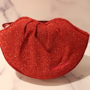 Betsy Johnson Betsyville Red Glitter Lips Purse Clutch